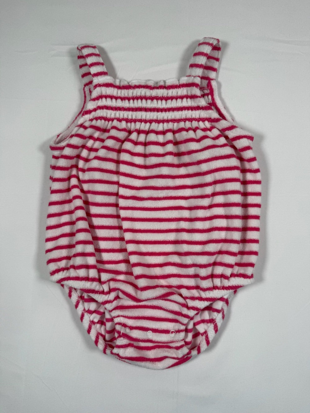 LITTLE ME Terrycloth Bubble Romper Pink White Striped 9M Infant One Piece